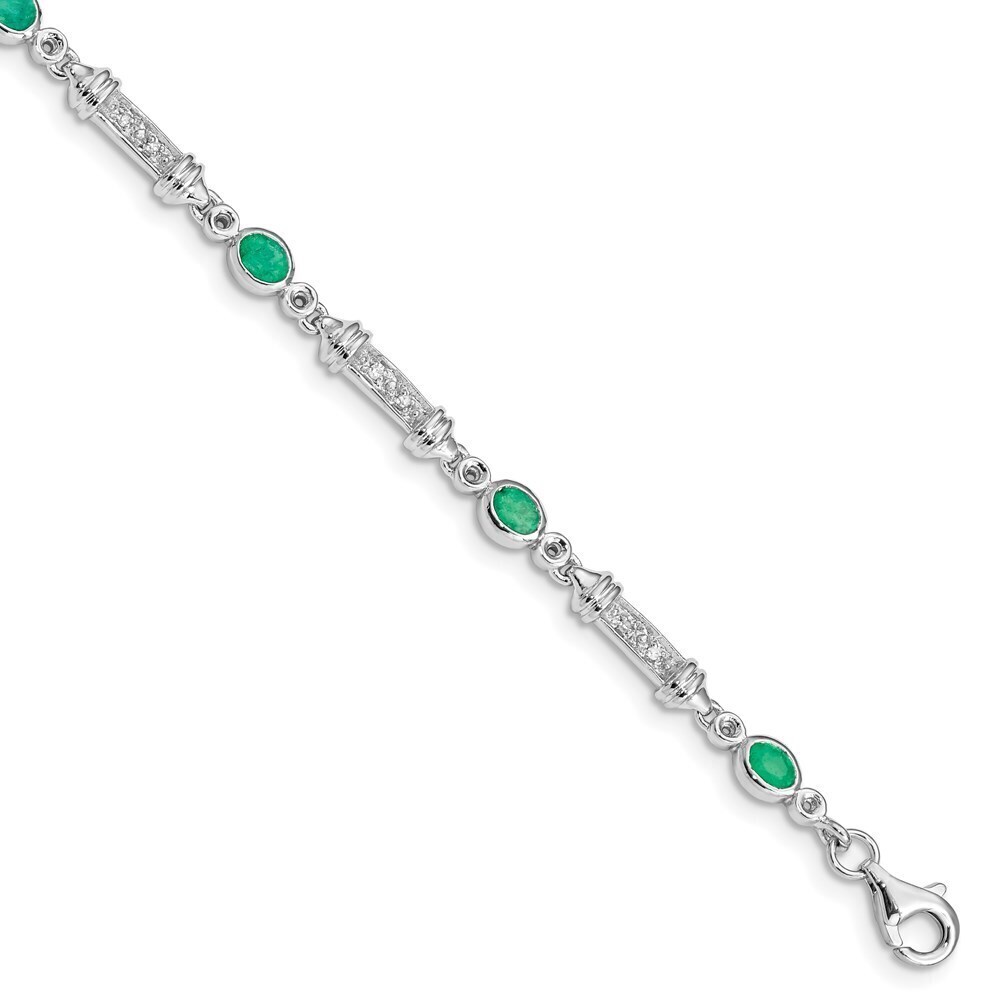 Kazi Luxury Sterling Silver Rhodium-plated Emerald and Diamond Bracelet